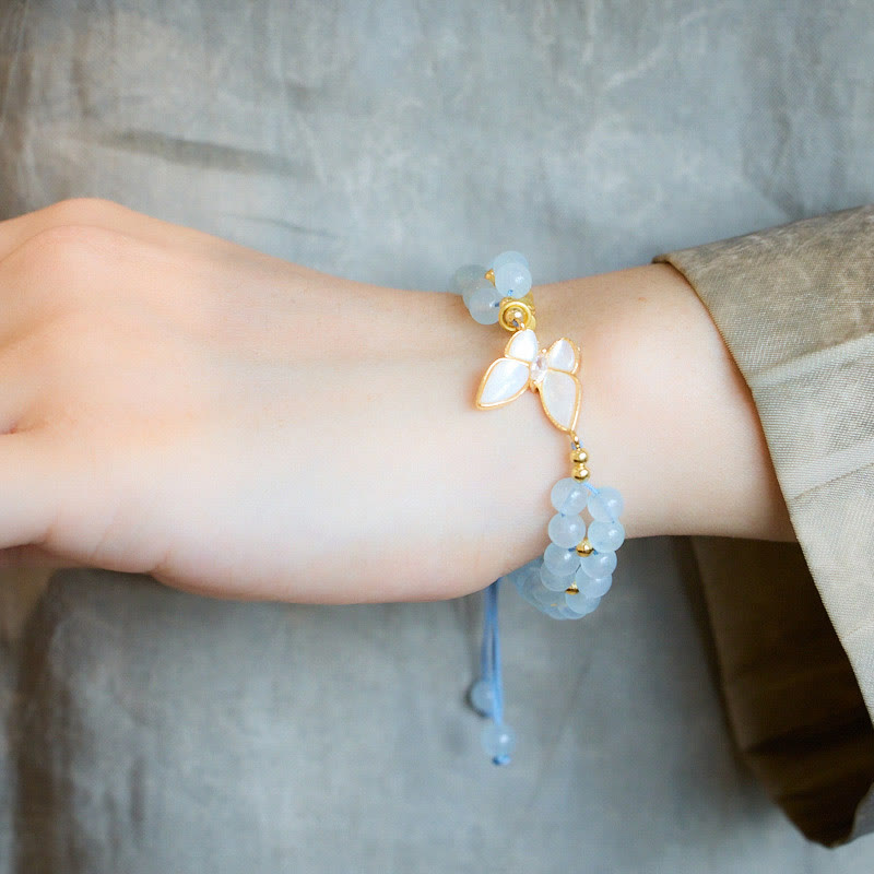 Wear FengShui Natural Aquamarine Amethyst Moonstone Butterfly Bamboo Healing Bracelet