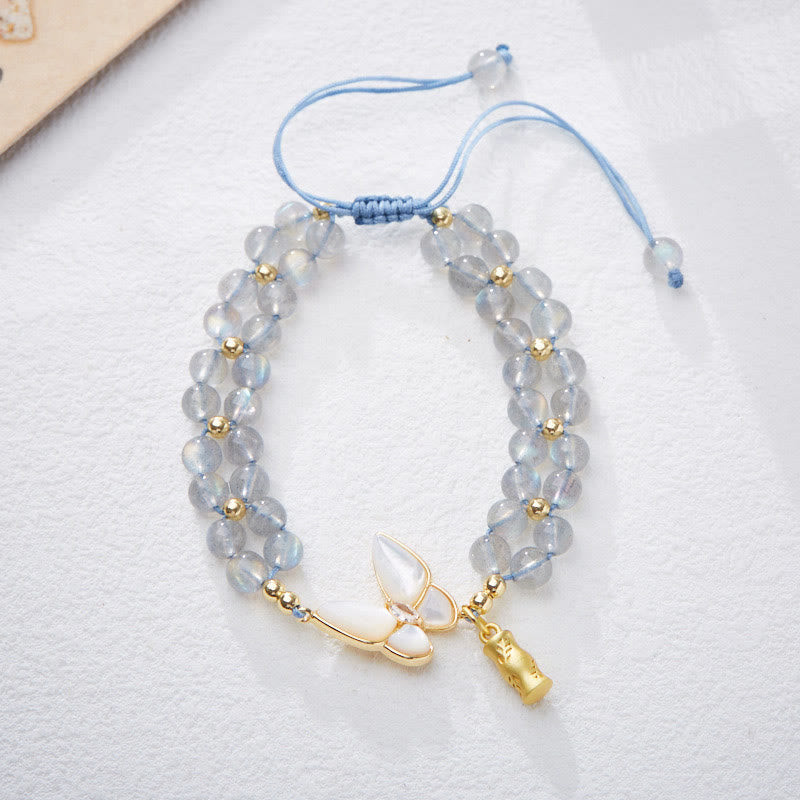 Wear FengShui Natural Aquamarine Amethyst Moonstone Butterfly Bamboo Healing Bracelet