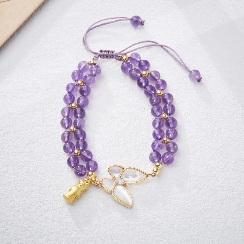 Wear FengShui Natural Aquamarine Amethyst Moonstone Butterfly Bamboo Healing Bracelet