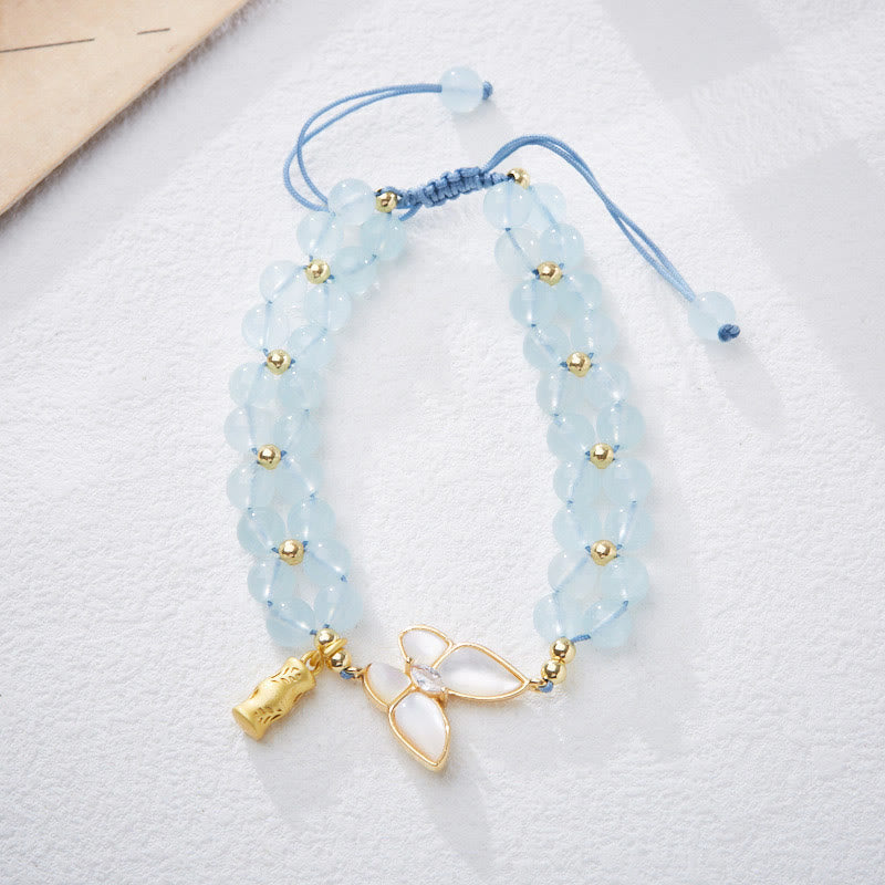 Wear FengShui Natural Aquamarine Amethyst Moonstone Butterfly Bamboo Healing Bracelet