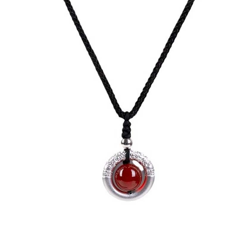 Wear FengShui 999 Sterling Silver Red Agate Peace Buckle Blessing Necklace Pendant