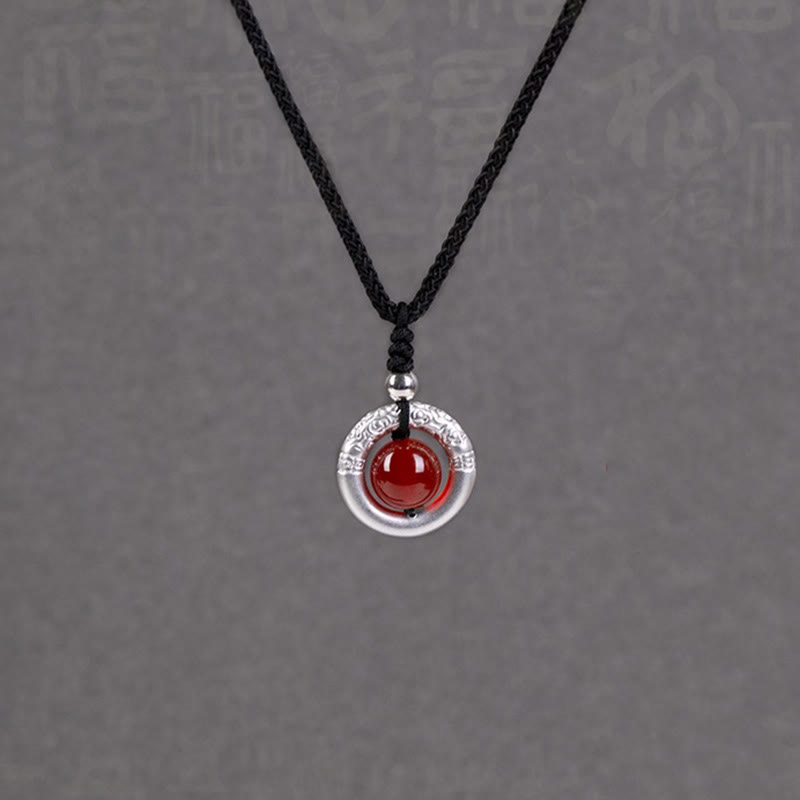 Wear FengShui 999 Sterling Silver Red Agate Peace Buckle Blessing Necklace Pendant