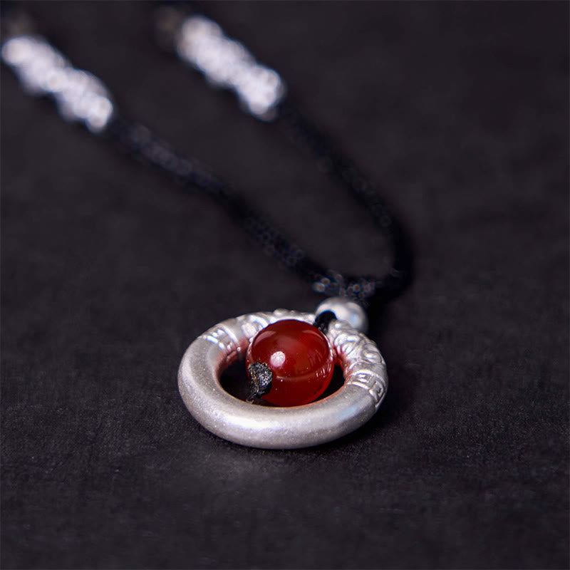 Wear FengShui 999 Sterling Silver Red Agate Peace Buckle Blessing Necklace Pendant