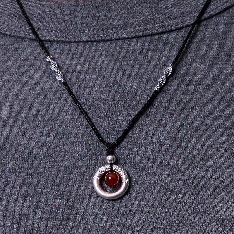 Wear FengShui 999 Sterling Silver Red Agate Peace Buckle Blessing Necklace Pendant