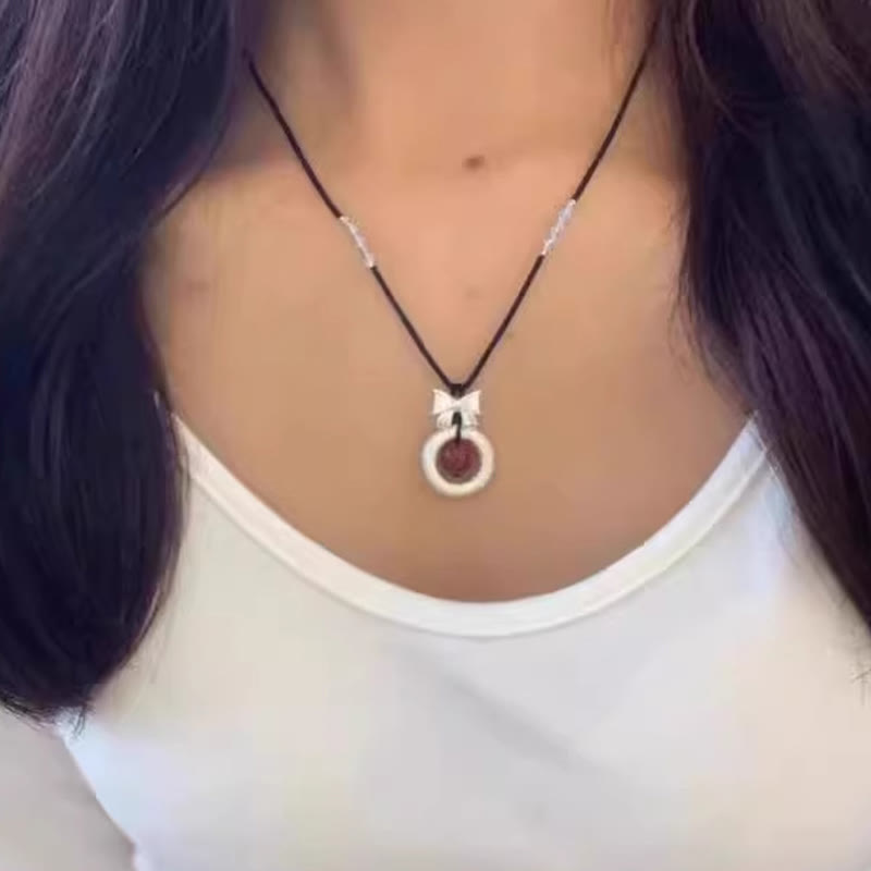Wear FengShui 999 Sterling Silver Red Agate Peace Buckle Blessing Necklace Pendant