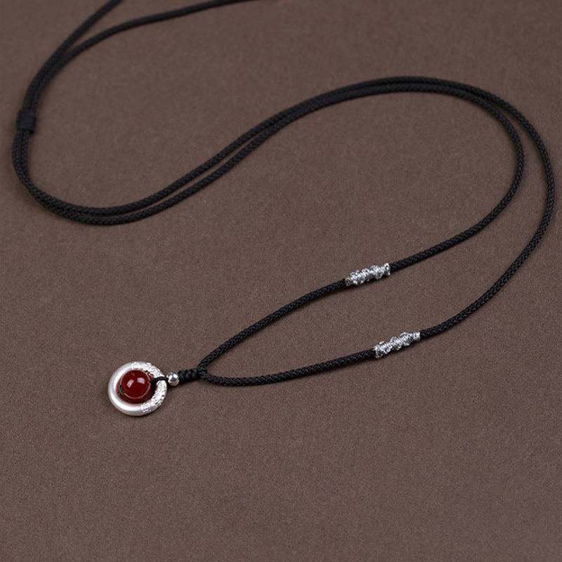 Wear FengShui 999 Sterling Silver Red Agate Peace Buckle Blessing Necklace Pendant