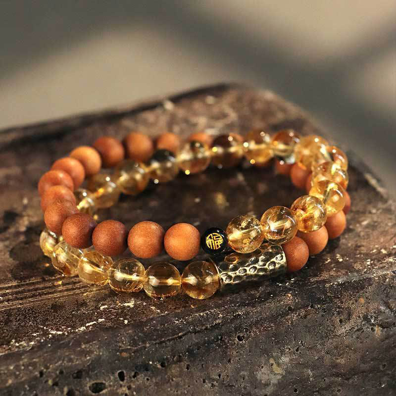 Wear FengShui Citrine Sandalwood Bodhi Seed Protection Double Wrap Bracelet