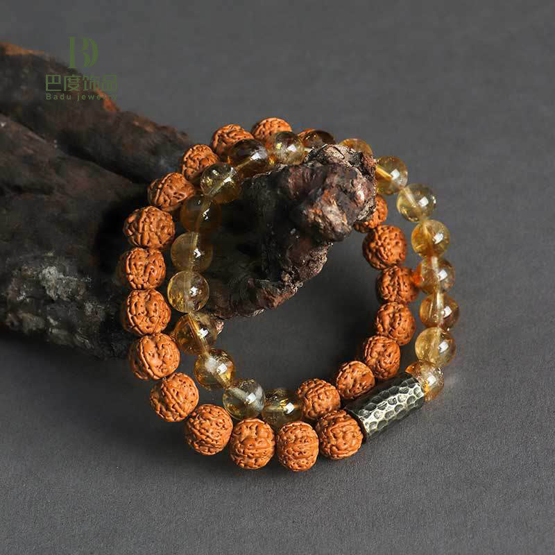 Wear FengShui Citrine Sandalwood Bodhi Seed Protection Double Wrap Bracelet
