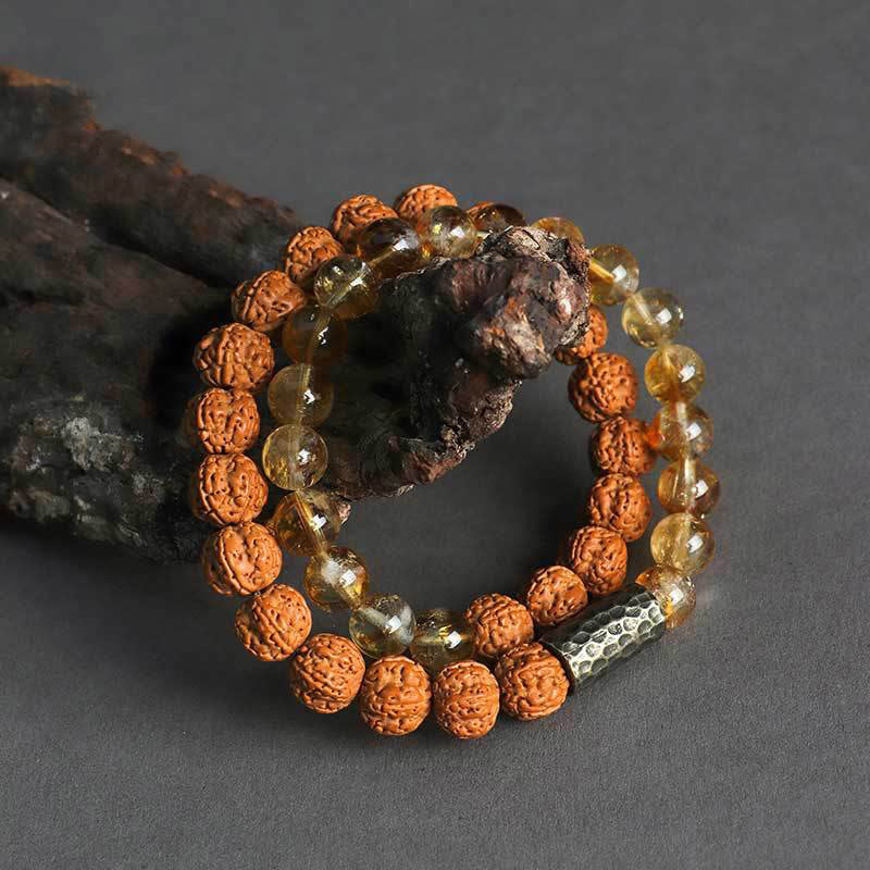 Wear FengShui Citrine Sandalwood Bodhi Seed Protection Double Wrap Bracelet