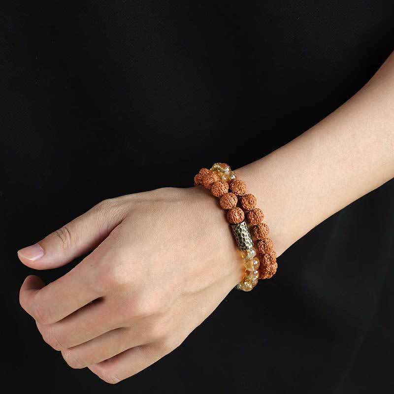 Wear FengShui Citrine Sandalwood Bodhi Seed Protection Double Wrap Bracelet