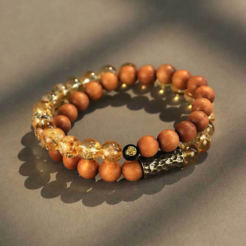 Wear FengShui Citrine Sandalwood Bodhi Seed Protection Double Wrap Bracelet