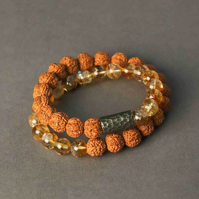 Wear FengShui Citrine Sandalwood Bodhi Seed Protection Double Wrap Bracelet