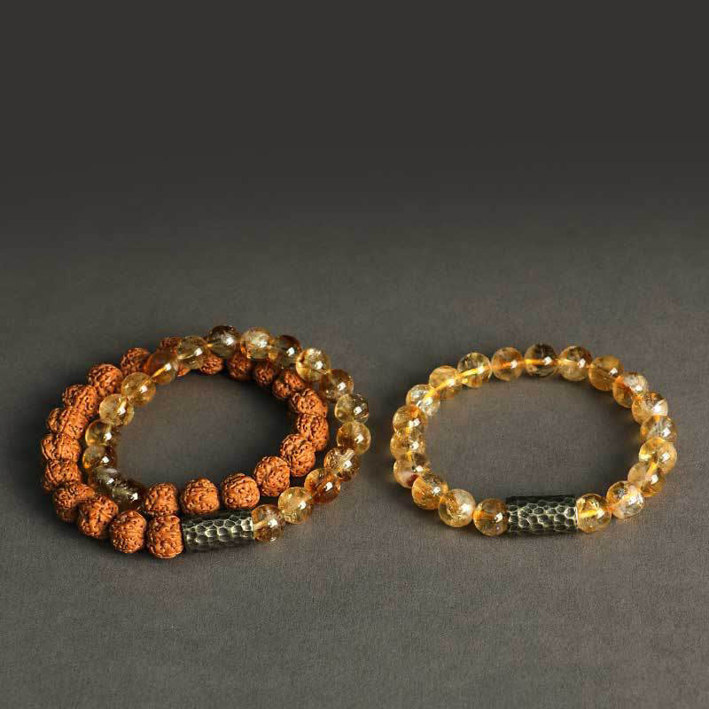 Wear FengShui Citrine Sandalwood Bodhi Seed Protection Double Wrap Bracelet