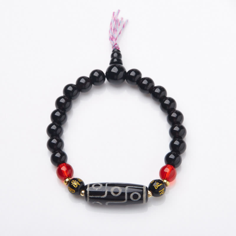 Wear FengShui Tibetan Nine-eye Dzi Bead Black Onyx Six True Words Wealth Protection Bracelet
