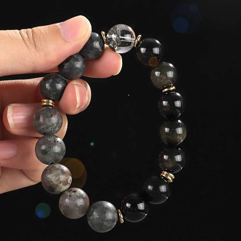 Wear FengShui 925 Sterling Silver Black Onyx Gold Sheen Obsidian Lava Rock Tiger Eye Six True Words Wealth Protection Bracelet