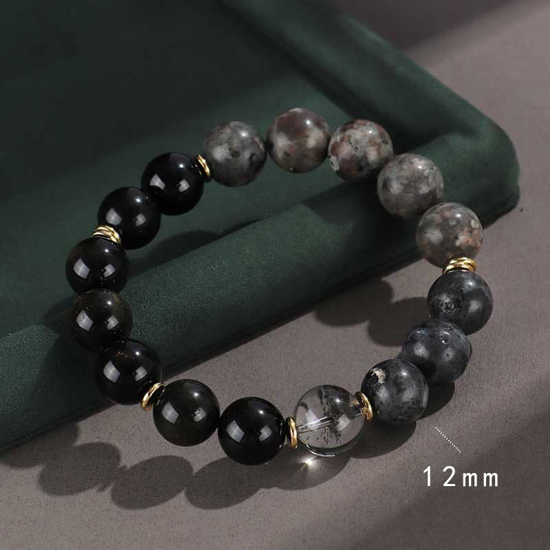 Wear FengShui 925 Sterling Silver Black Onyx Gold Sheen Obsidian Lava Rock Tiger Eye Six True Words Wealth Protection Bracelet