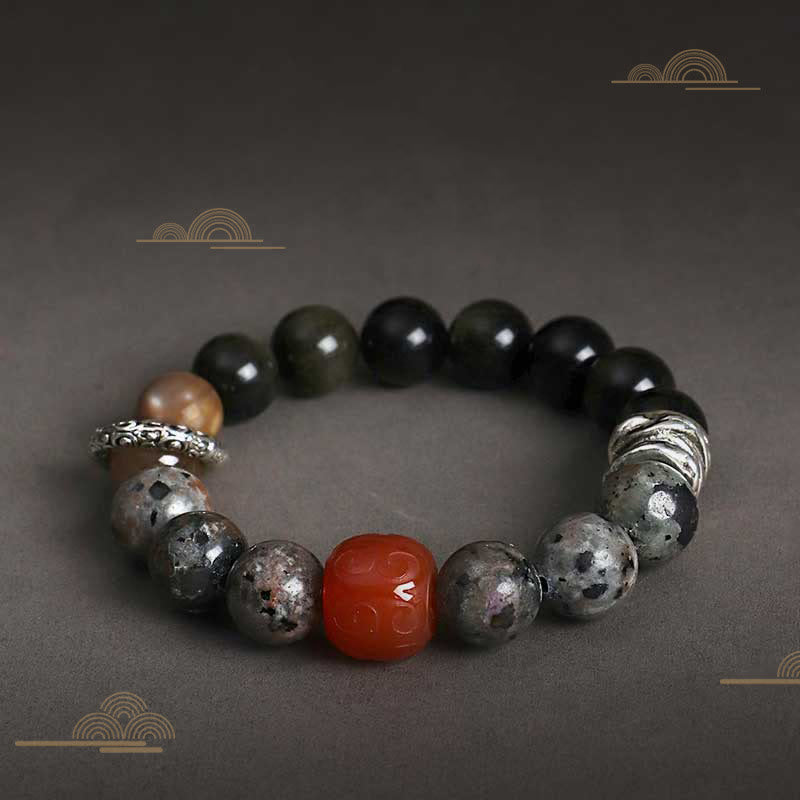 Wear FengShui Gold Sheen Obsidian Lava Rock Red Agate Protection Bracelet