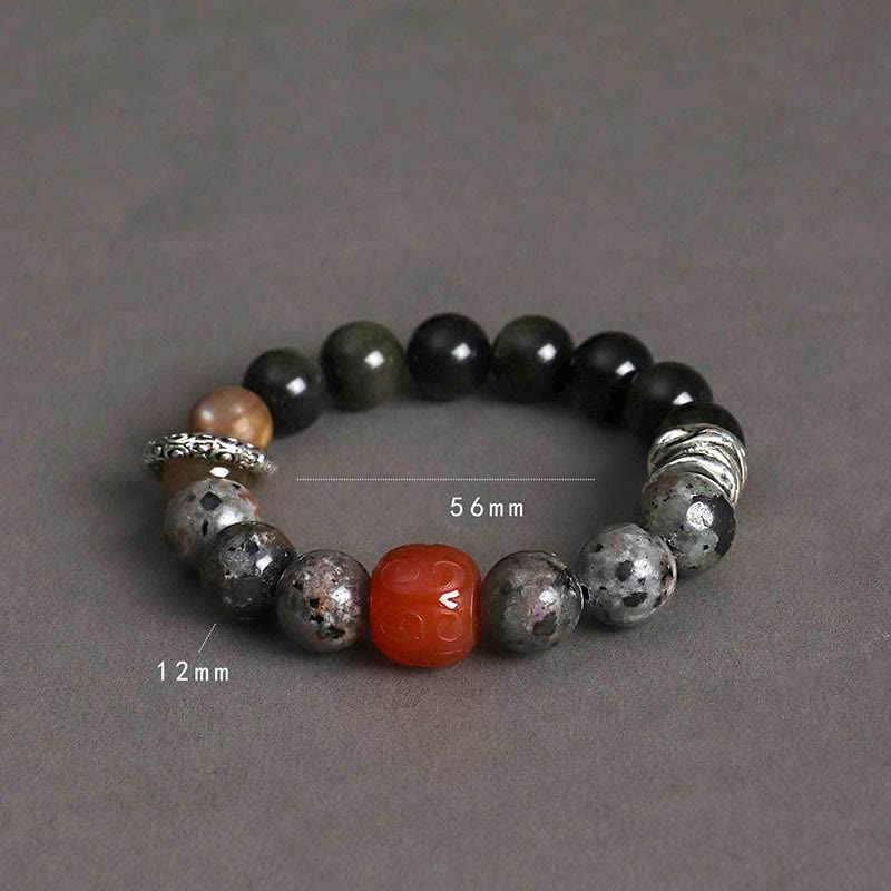 Wear FengShui Gold Sheen Obsidian Lava Rock Red Agate Protection Bracelet