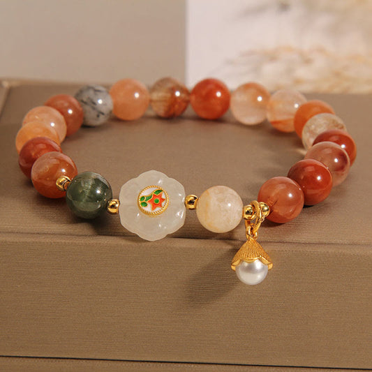 Wear FengShui Natural Fu Lu Shou Crystal Hetian White Jade Pearl Luck Bracelet