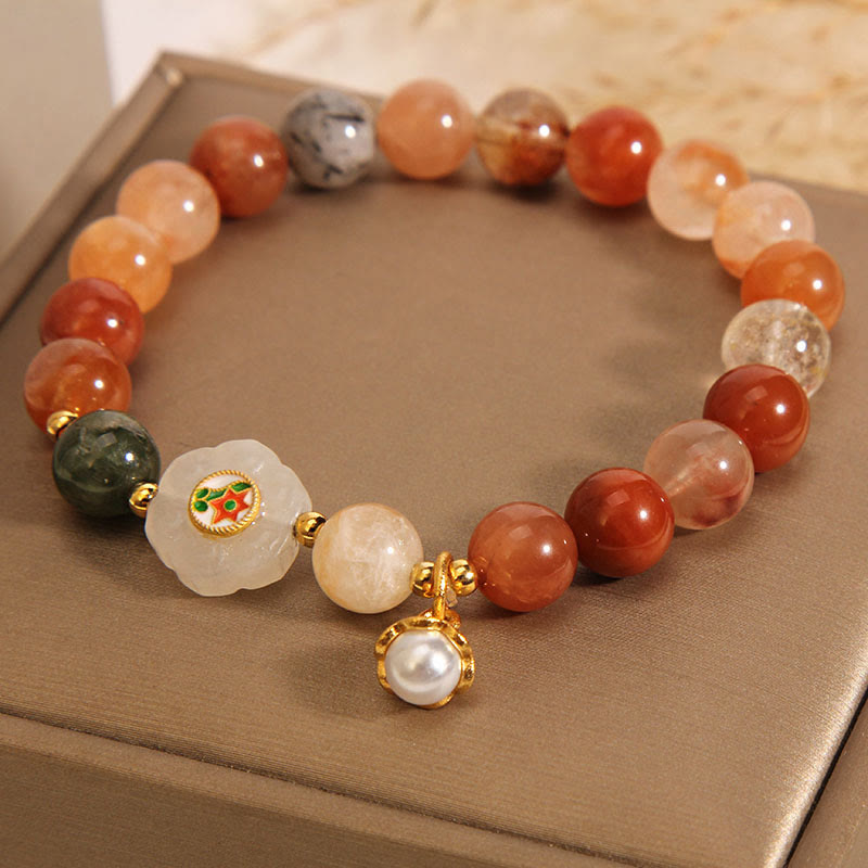 Wear FengShui Natural Fu Lu Shou Crystal Hetian White Jade Pearl Luck Bracelet