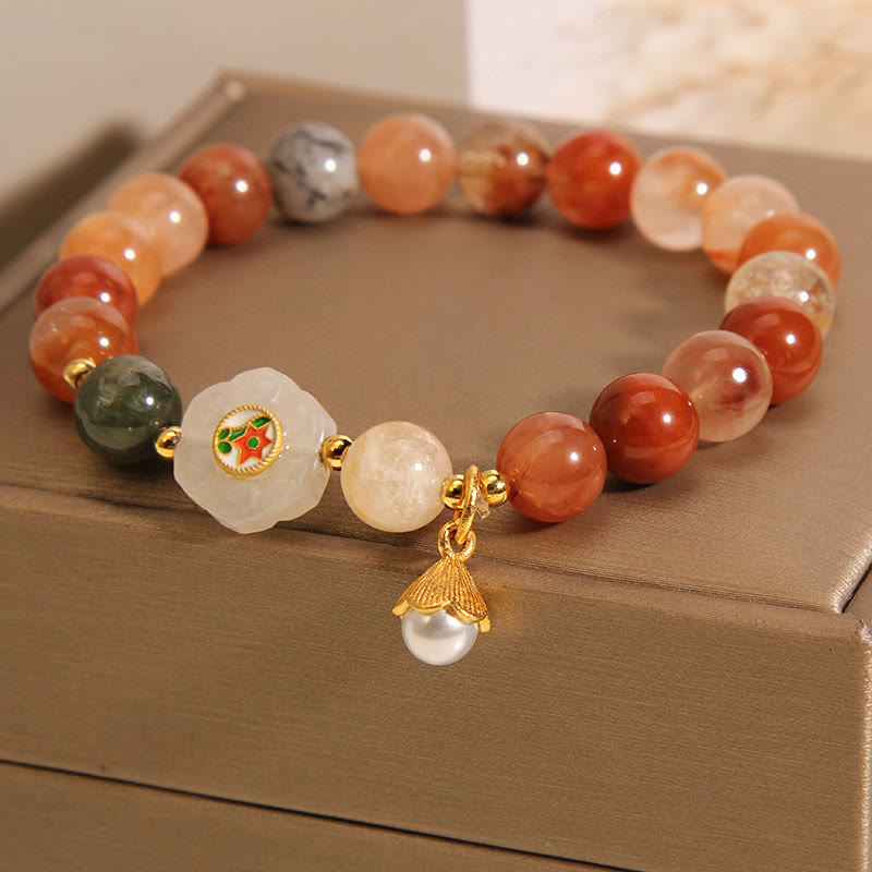 Wear FengShui Natural Fu Lu Shou Crystal Hetian White Jade Pearl Luck Bracelet