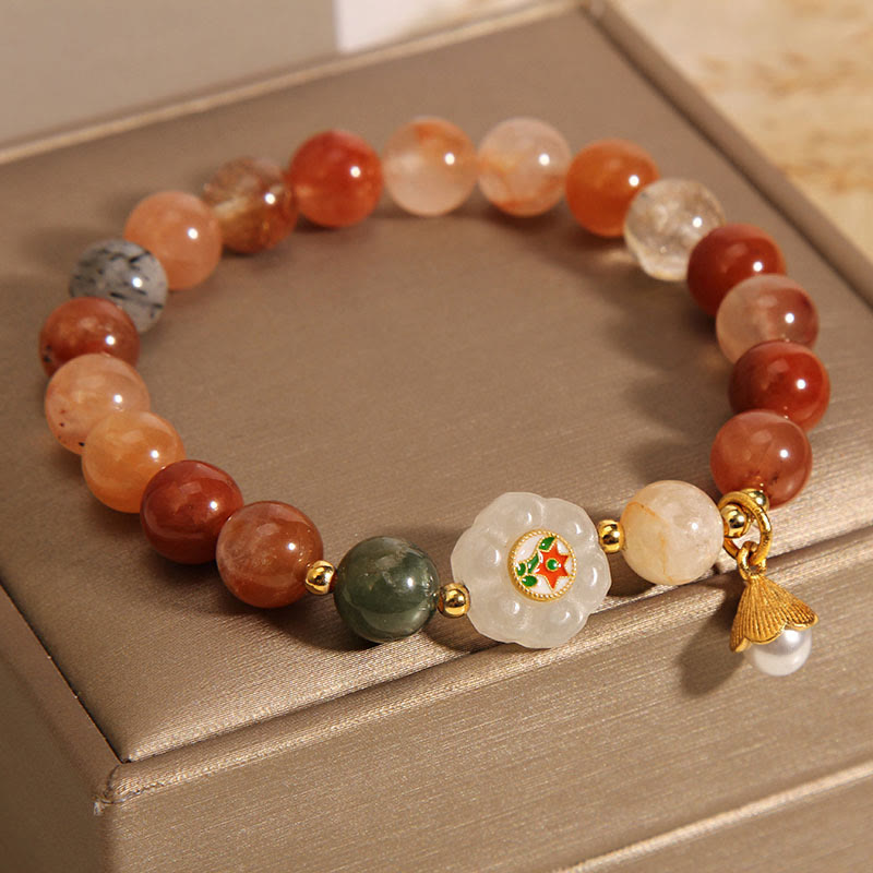 Wear FengShui Natural Fu Lu Shou Crystal Hetian White Jade Pearl Luck Bracelet