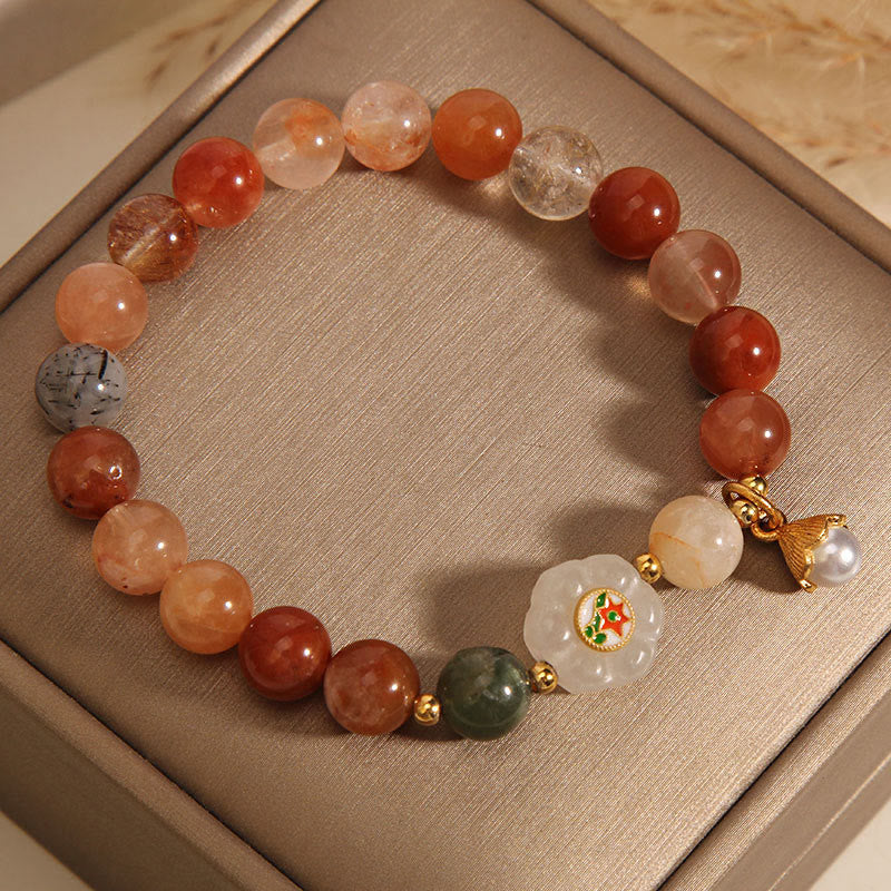 Wear FengShui Natural Fu Lu Shou Crystal Hetian White Jade Pearl Luck Bracelet