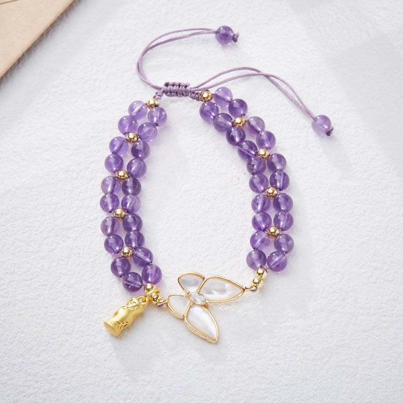 Wear FengShui Amethyst Butterfly Bamboo Balance Relieves Stress Braided String Bracelet