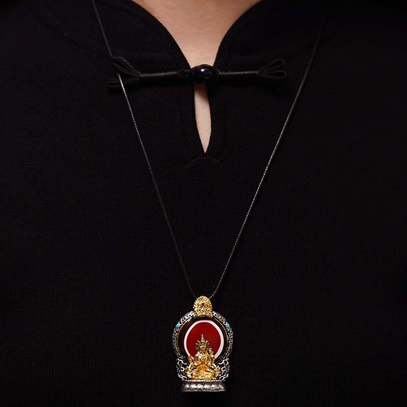 Wear FengShui Tibetan Avalokitesvara Dzi Bead Pattern Copper Purity Healing Necklace Pendant