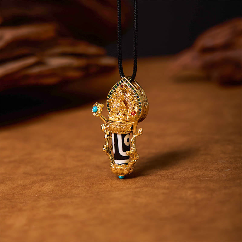 Wear FengShui Tibetan Dzi Bead Manjusri Bodhisattva Pattern Compassion String Necklace Pendant