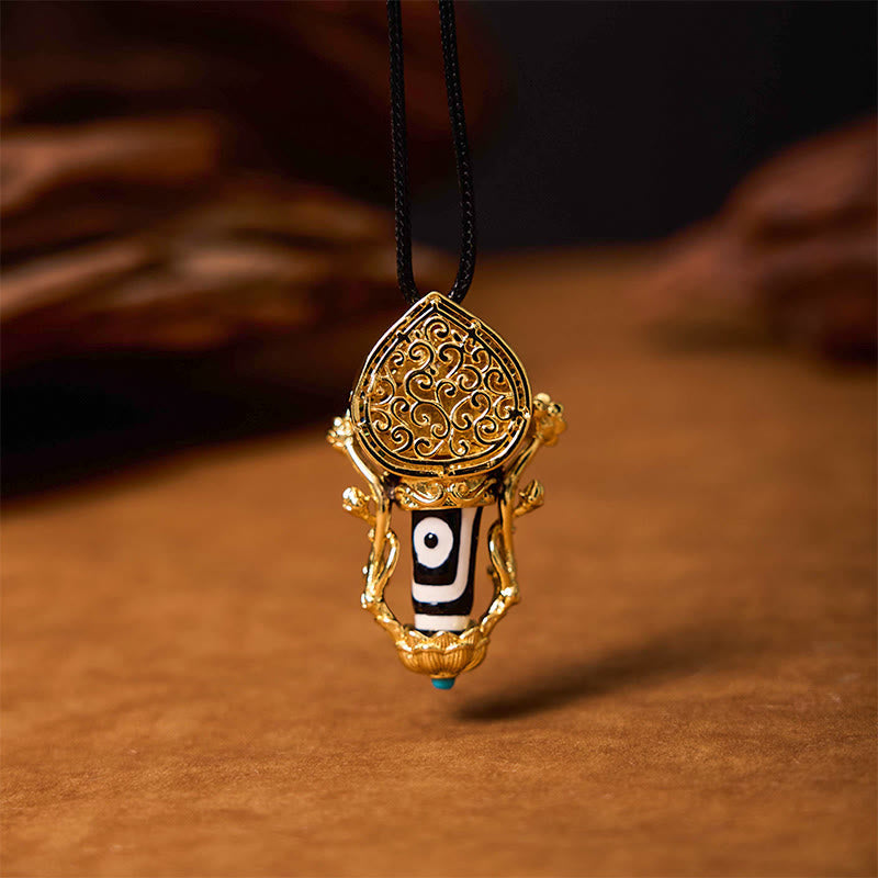 Wear FengShui Tibetan Dzi Bead Manjusri Bodhisattva Pattern Compassion String Necklace Pendant