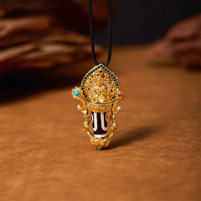 Wear FengShui Tibetan Dzi Bead Manjusri Bodhisattva Pattern Compassion String Necklace Pendant