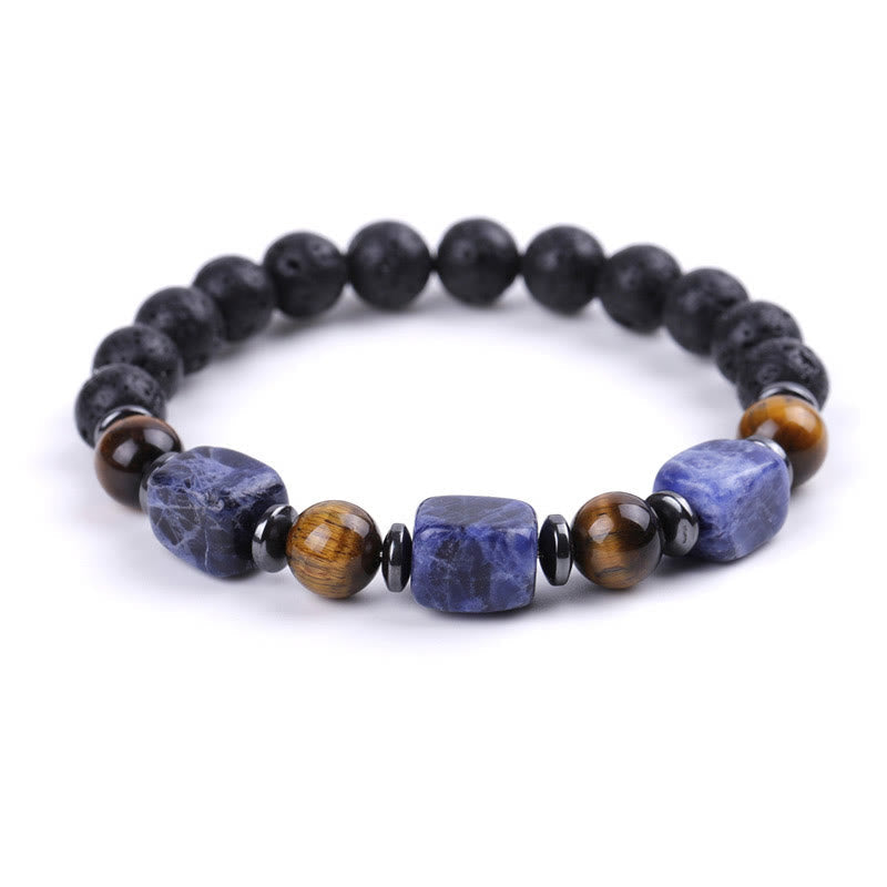 Wear FengShui Various Crystals Lava Rock Calm Bracelet