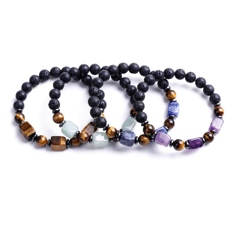 Wear FengShui Various Crystals Lava Rock Calm Bracelet