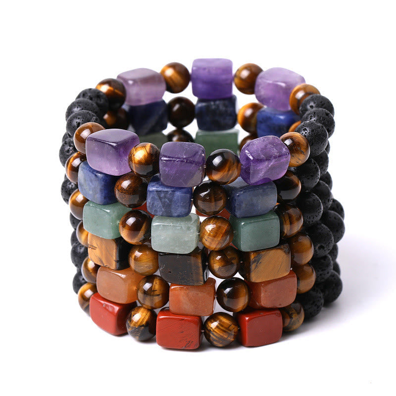 Wear FengShui Various Crystals Cube Amethyst Lava Rock Support Bracelet