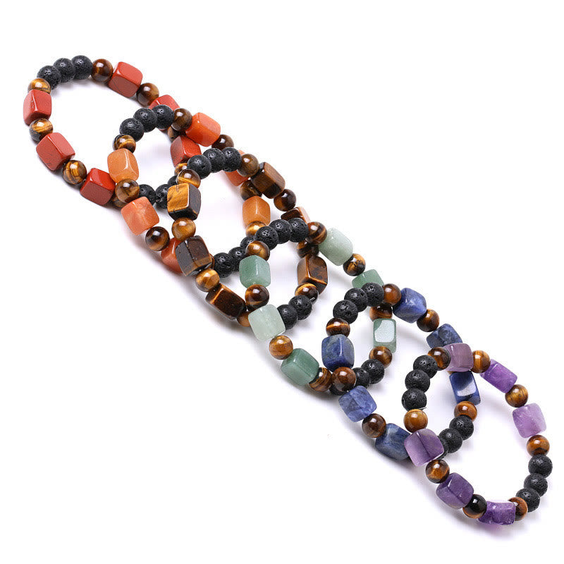 Wear FengShui Various Crystals Cube Amethyst Lava Rock Support Bracelet