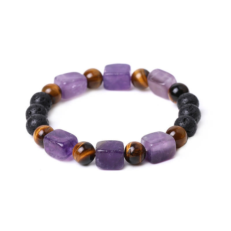 Wear FengShui Various Crystals Cube Amethyst Lava Rock Support Bracelet