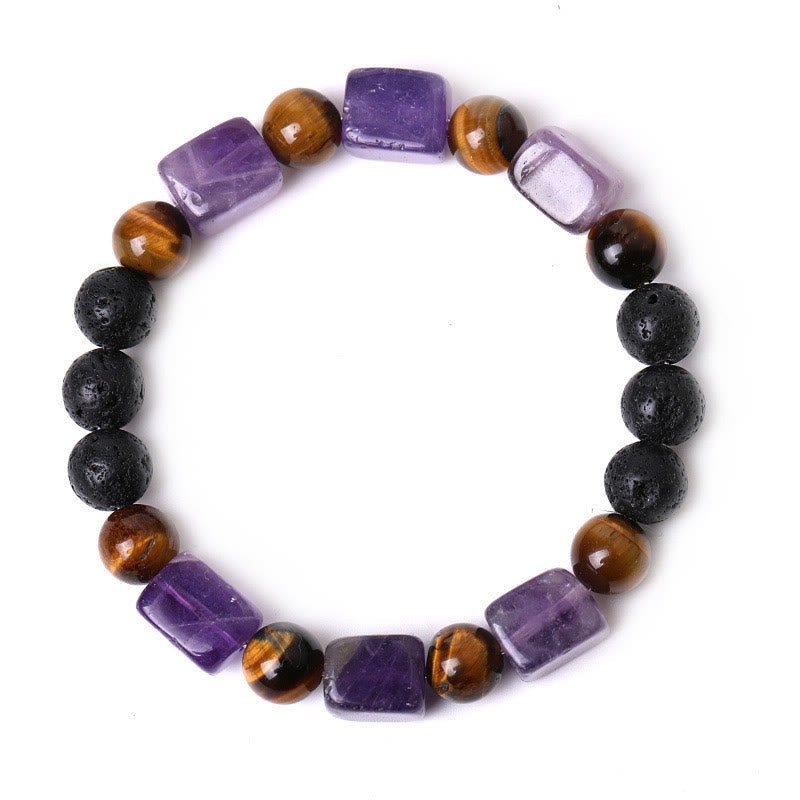 Wear FengShui Various Crystals Cube Amethyst Lava Rock Support Bracelet