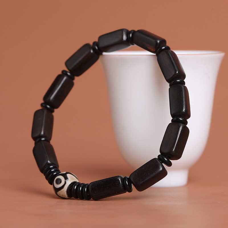 Wear FengShui Ebony Wood Rectangular Beads Dzi Bead Balance Bracelet