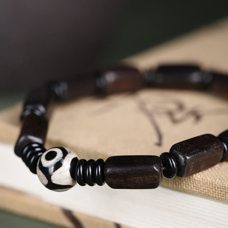 Wear FengShui Ebony Wood Rectangular Beads Dzi Bead Balance Bracelet