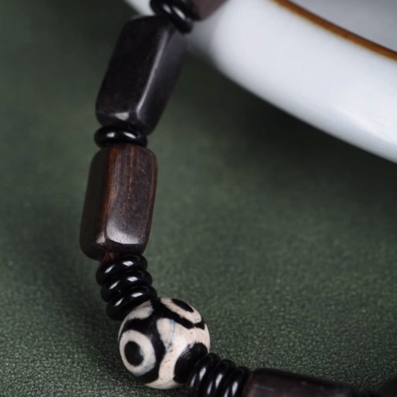 Wear FengShui Ebony Wood Rectangular Beads Dzi Bead Balance Bracelet