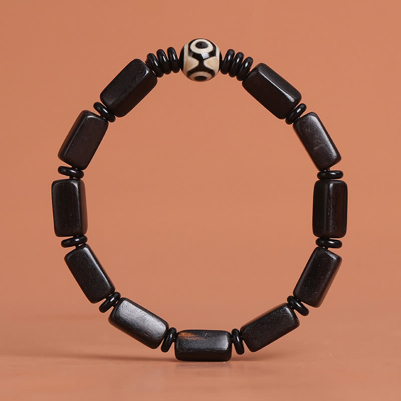 Wear FengShui Ebony Wood Rectangular Beads Dzi Bead Balance Bracelet