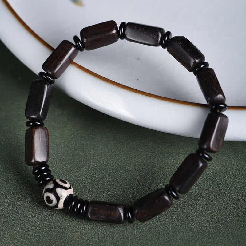 Wear FengShui Ebony Wood Rectangular Beads Dzi Bead Balance Bracelet