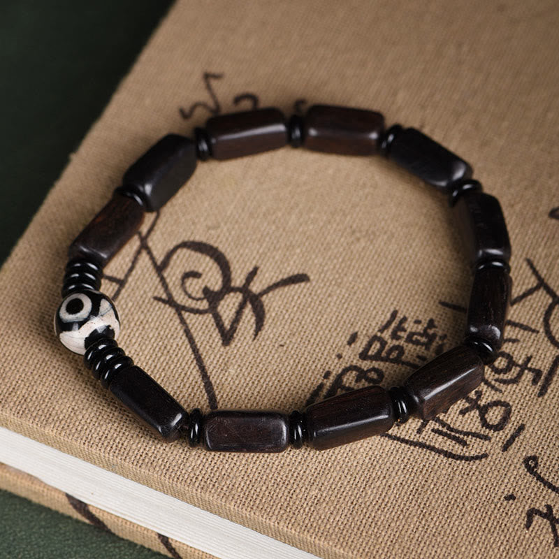 Wear FengShui Ebony Wood Rectangular Beads Dzi Bead Balance Bracelet