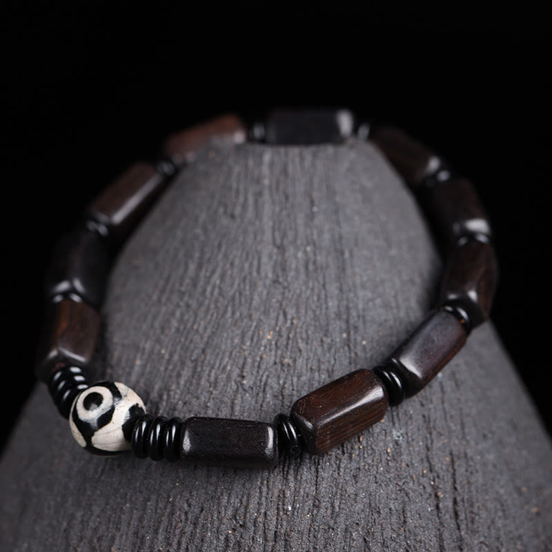 Wear FengShui Ebony Wood Rectangular Beads Dzi Bead Balance Bracelet