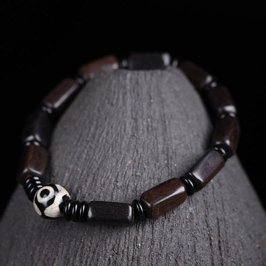 Wear FengShui Ebony Wood Rectangular Beads Dzi Bead Balance Bracelet