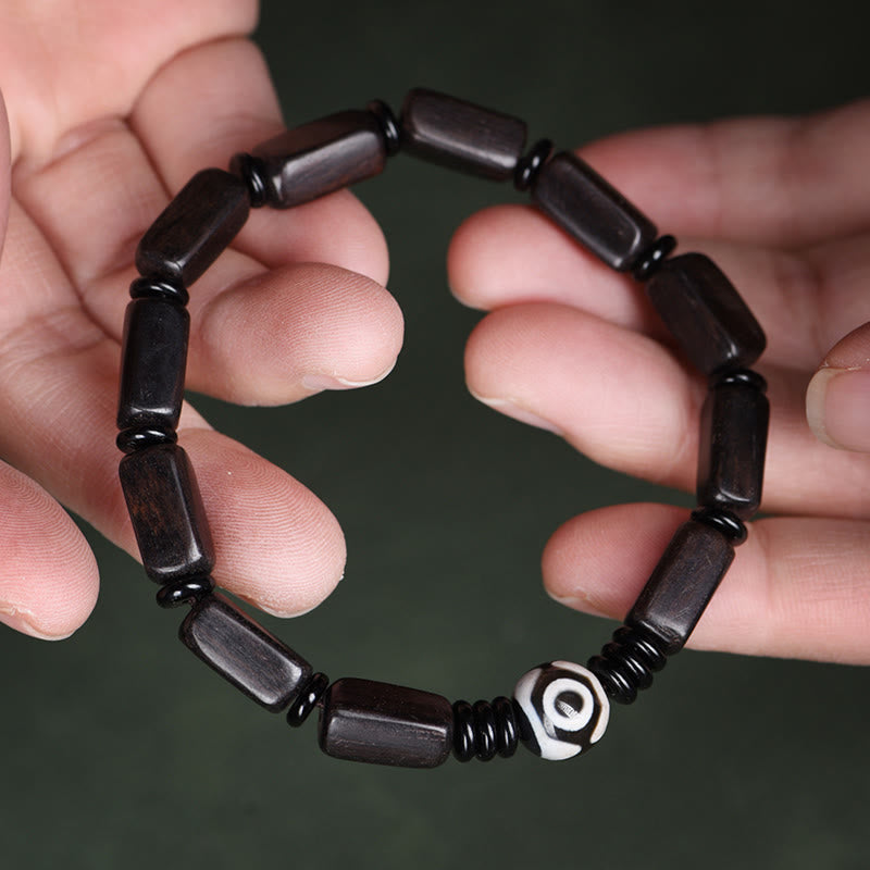 Wear FengShui Ebony Wood Rectangular Beads Dzi Bead Balance Bracelet