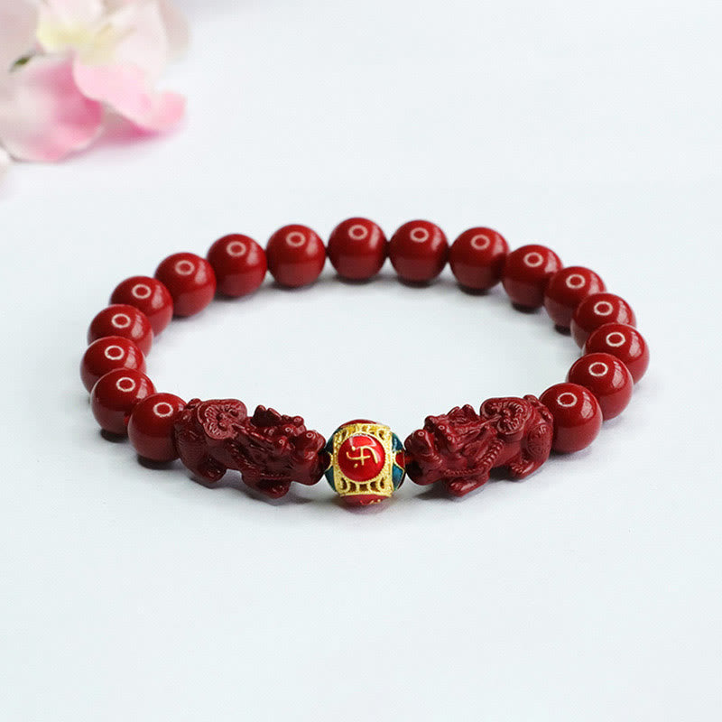 Wear FengShui Cinnabar Double PIXIU Keep Away Evil Spirits Bracelet