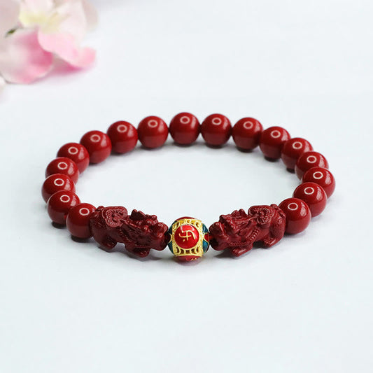 Wear FengShui Cinnabar Double PIXIU Keep Away Evil Spirits Bracelet