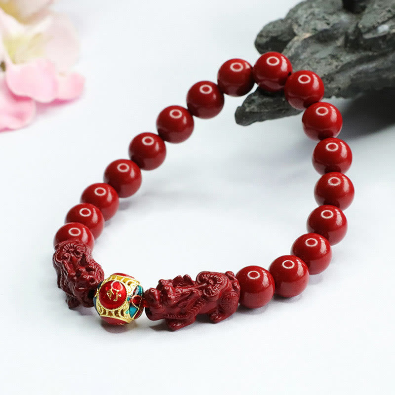 Wear FengShui Cinnabar Double PIXIU Keep Away Evil Spirits Bracelet
